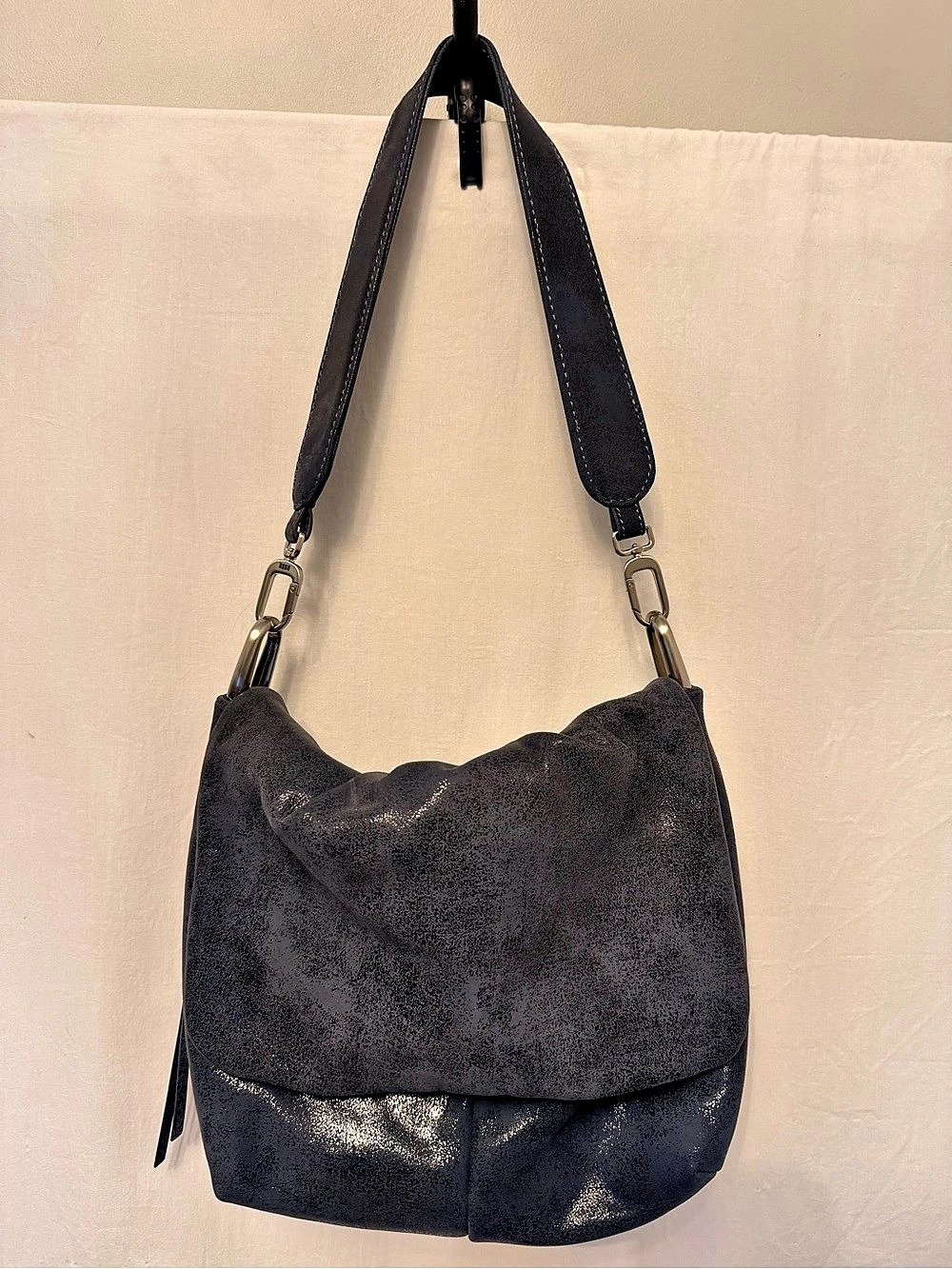 Hobo International Metallic Navy Leather Convertible Shoulder Crossbody Bag